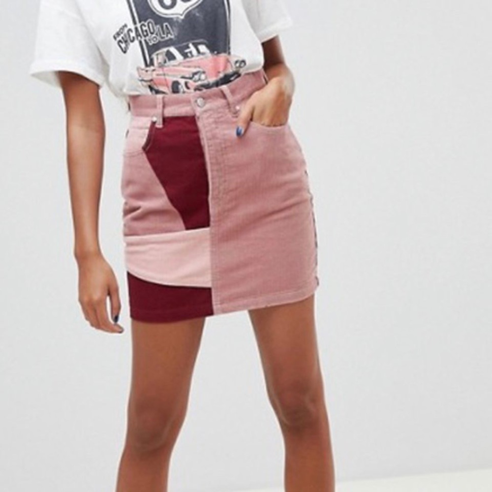 Pull & Bear Color Block Cord Skirt